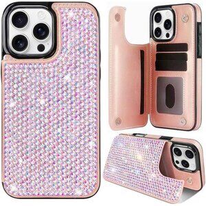 Iphone 15 15 Pro Max Glitter Bling Wallet Phone Case Sparkly Flip Cover
